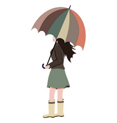 Standing Girl In A Skirt And Galoshes