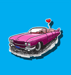 Pink Cadillac Car With A Heart-shaped Balloon