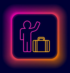 Glowing Neon Line Tourist With Suitcase Icon