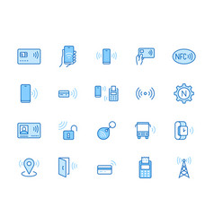 Nfc Line Icon Set Near Field Communication