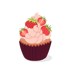 Cupcake With Whipped Cream And Strawberries Sweet