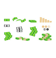 Money Symbol Icon Set Dollar Banknotes And Coins