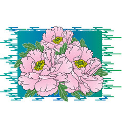 Pink Peony Flower With Leaves On Blue