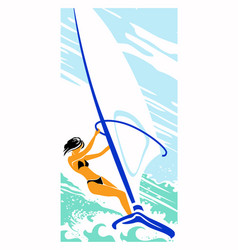 Girl With Black Hair On A Sailing Board