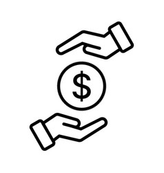 Hands Holding A Dollar Coin Icon Outline Style