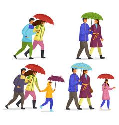 Family Walking In Rain With Umbrella