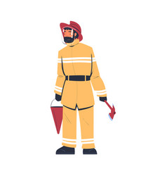 Professional Firefighter With Bucket And Axe