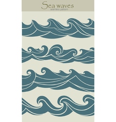 Set Of Seamless Patterns With Stylized Waves Vinta