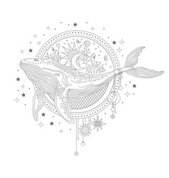 Celestial Whale Linear Hand Drawing