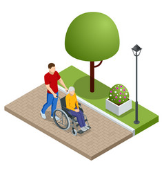 Isometric Son Walking With Disabled Father