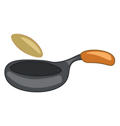 An Iron Frying Pan With Brown Handle And A Pan