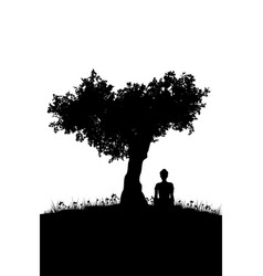 Girl Sit Under The Tree Silhouette