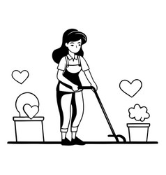 Lovely Woman Cleaning The House With A Vacuum