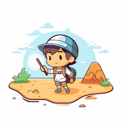 Cute Little Explorer Boy With Backpack