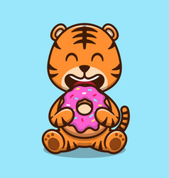 Cute Tiger Eating Doughnut Cartoon Icon