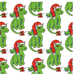 Green Dragon Seamless Pattern On White Background