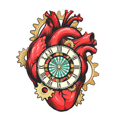 Mechanical Heart With Clock Face And Gears Tattoo