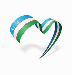 Uzbekistani Flag Heart-shaped Wavy Ribbon