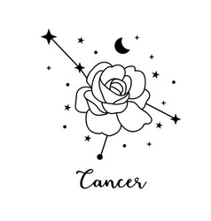 Cancer Zodiac Sign With Moon Flower And Stars