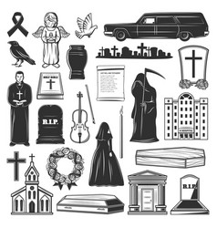 Funeral Symbols Cemetery And Death Grief Icons