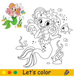 Kids Coloring Mermaid And A Cute Fish