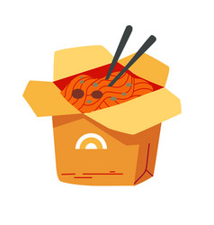 Noodle Food In Takeaway Box With Chopsticks