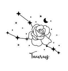 Taurus Zodiac Sign With Moon Flower And Stars