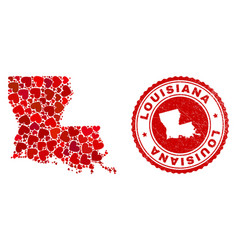 Love Collage Louisiana State Map And Grunge Seal