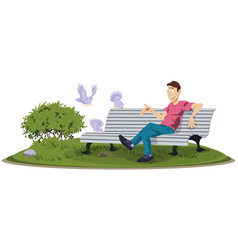 Cheerful Man Is Feeding Birds For Internet