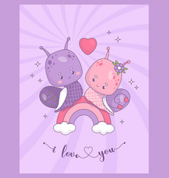 Cute Groovy Loving Couple Of Snails Girl And Boy