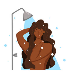 Young African American Woman Taking Shower Cartoon