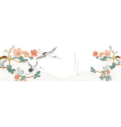 Japanese Background With Crane Birds Or Herons