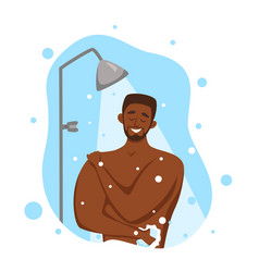 Young African American Woman Taking Shower Cartoon