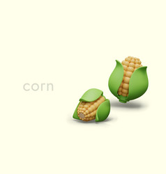 3d Cobs Of Young Corn In Green Leaves Advertising