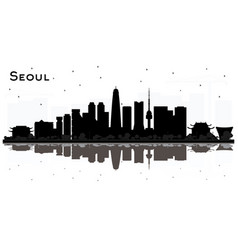 Seoul Korea City Skyline Silhouette With Black