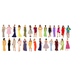 Set Of Diverse Beautiful Women In Evening Dress