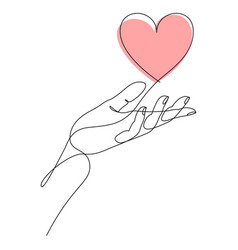 One Continuous Line Drawing Of Hand Holding Heart