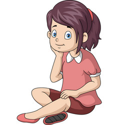 Cute Little Girl Cartoon Sitting