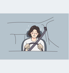 Exhausted Woman Driving Car Feeling Unwell