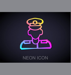 Glowing Neon Line Pilot Icon Isolated On Black