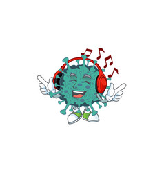 Cartoon Mascot Critical Coronavirus Enjoying Music