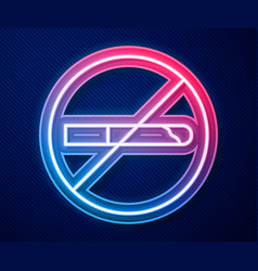 Glowing Neon Line No Smoking Icon Isolated On Blue