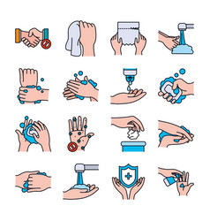 Soapy Water And Handswashing Icon Set Line