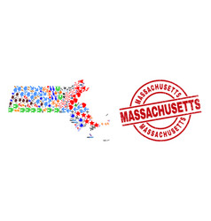 Massachusetts Grunge Seal And State