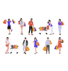 Collection Set Of People Shopping With Bags