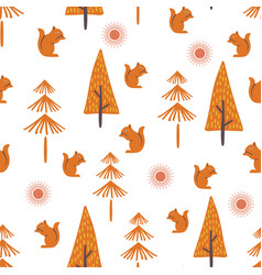 Squirrel Hand Drawn With Trees Seamless Pattern