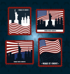 Set Post Stamp American Flags City Ny Your Vote