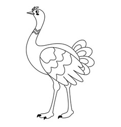 Cute Cartoon Ostrich Bird Line Art