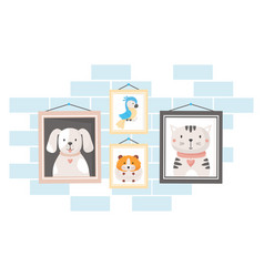 Photo Frames With Portraits Of Lovely Pets On Wall