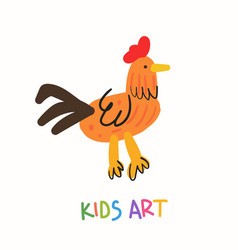 Childish Style Drawing Hand Drawn Colorful Rooster